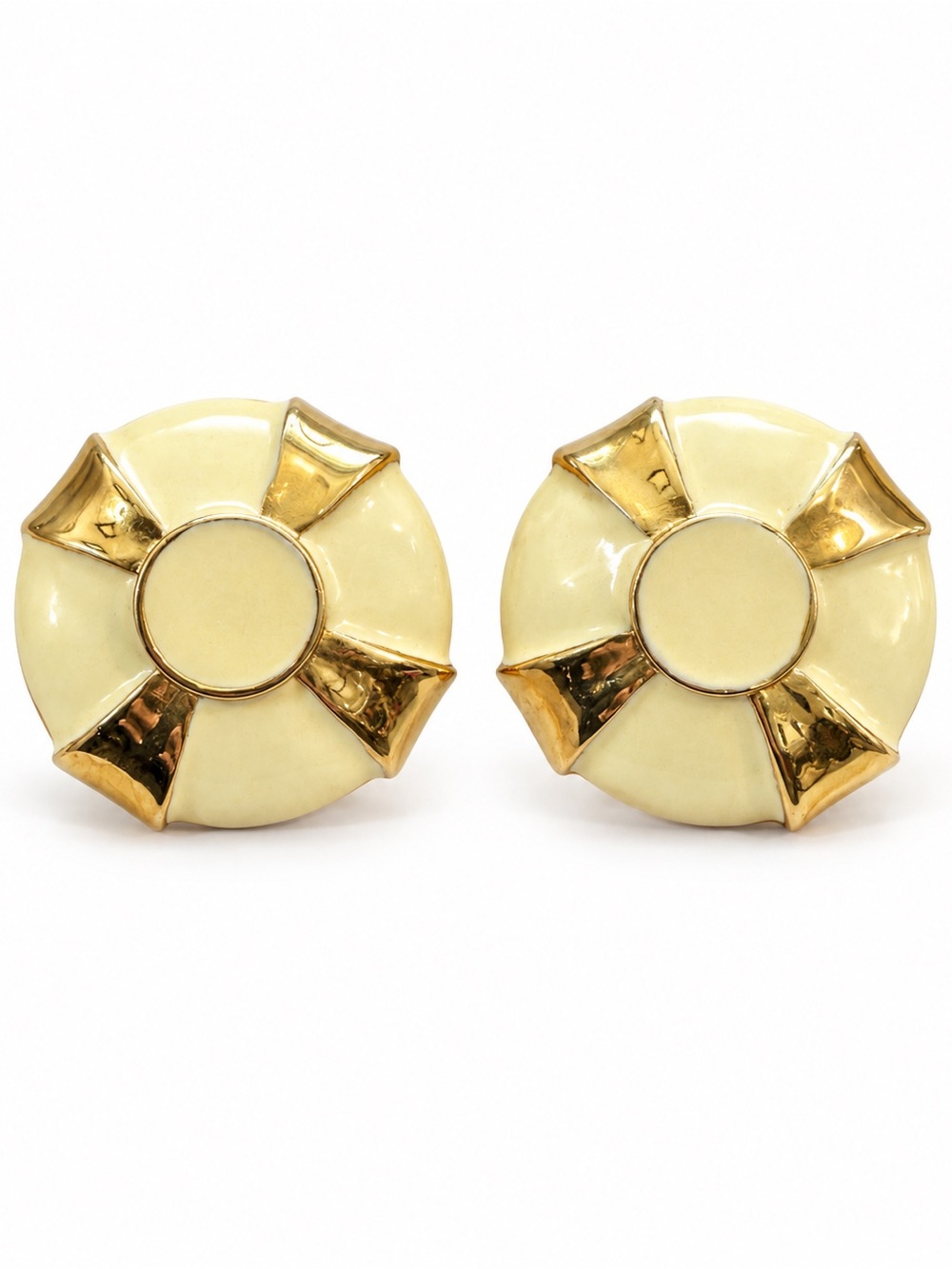 Vintage DON-LIN Ivory Gold Tone Statement Clip Earrings 1.5”
